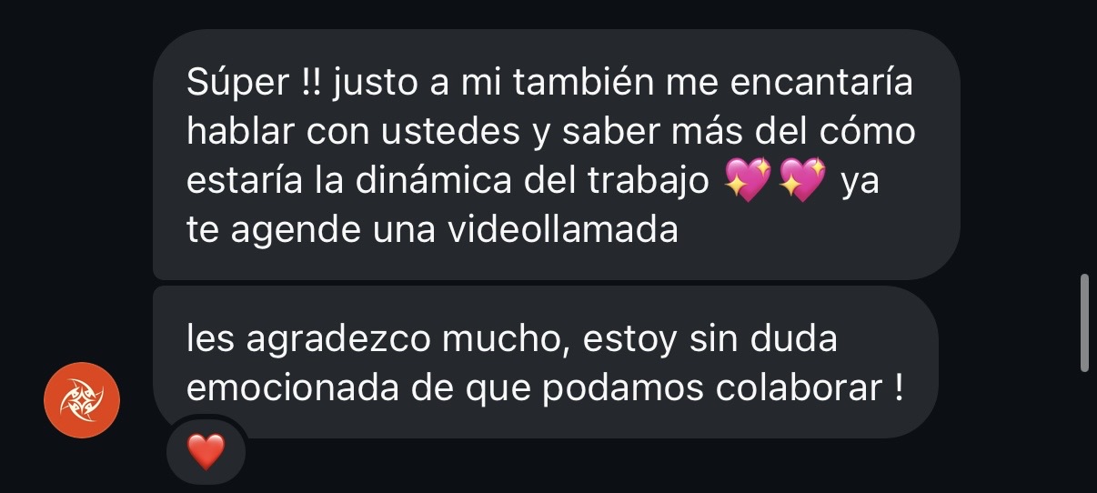 DM de la comunidad agradeciendo la colaboración